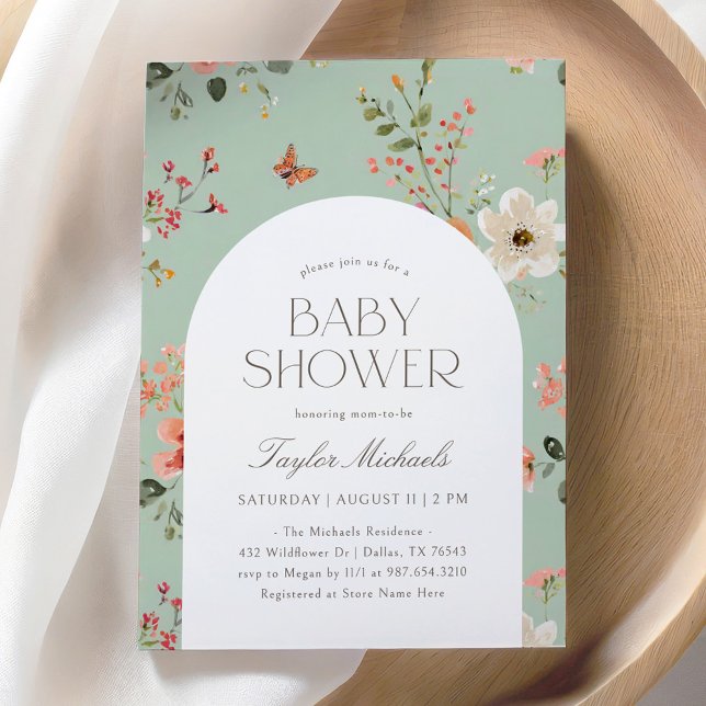 Invitación Sage Green Wildflower Butfly Baby Shower (Subido por el creador)