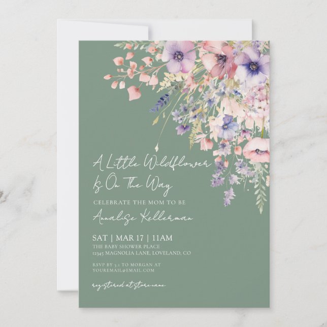 Invitación Sage Green Wildflower Floral Baby Shower (Anverso)