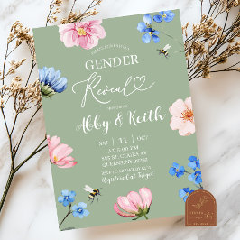 Invitación Sage Green Wildflower Gender Reveal Invitation