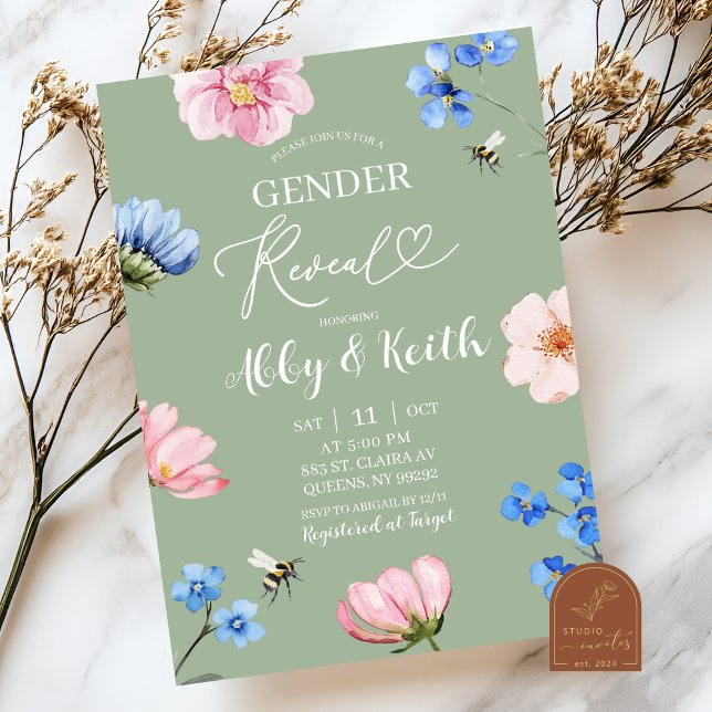 Invitación Sage Green Wildflower Gender Reveal Invitation (Subido por el creador)