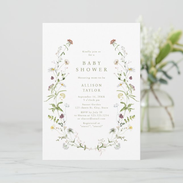 Invitación Sage Green Wildflower Rustic Boho Baby Shower (Anverso de pie)
