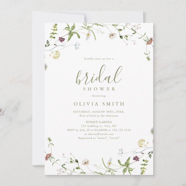 Invitación Sage Green Wildflower Rustic Boho Bridal Shower (Anverso)