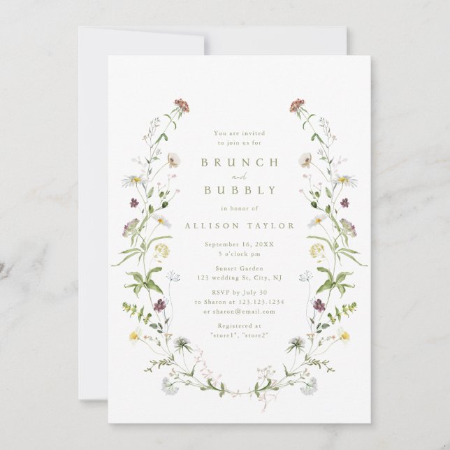 Invitación Sage Green Wildflower Rustic Boho Bridal Shower (Anverso)