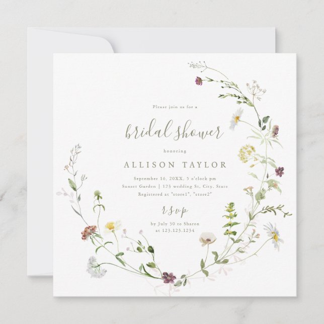 Invitación Sage Green Wildflower Rustic Boho Bridal Shower (Anverso)