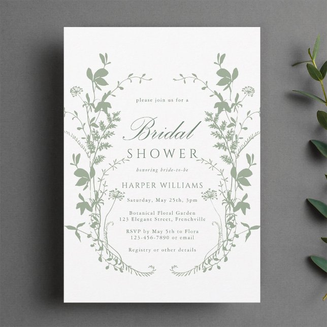 Invitación Sage Green Wildflower Silhouette Bridal Shower (Subido por el creador)