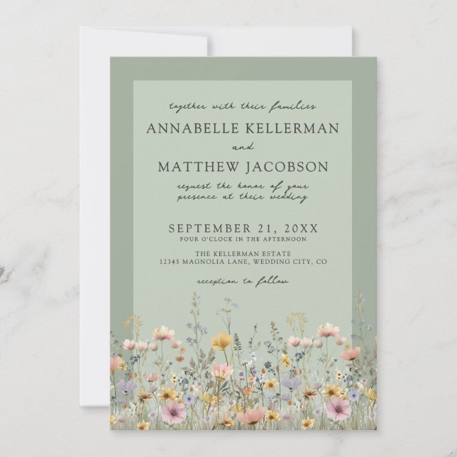 Invitación Sage Green Wildflower Watercolor Floral Wedding (Anverso)