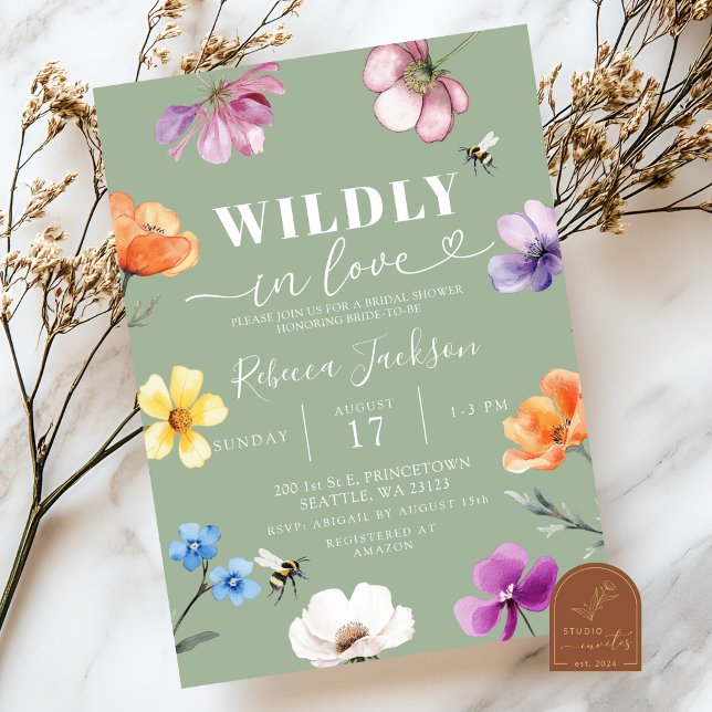 Invitación Sage Green Wildflower Wildly in Love Bridal Shower (Subido por el creador)