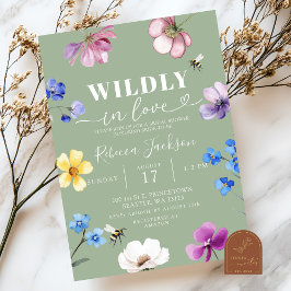 Invitación Sage Green Wildflower Wildly in Love Bridal Shower