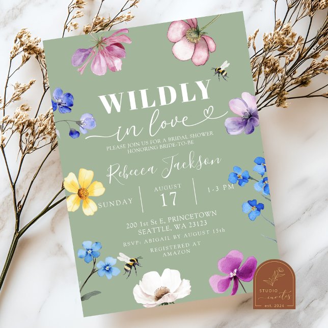 Invitación Sage Green Wildflower Wildly in Love Bridal Shower (Subido por el creador)
