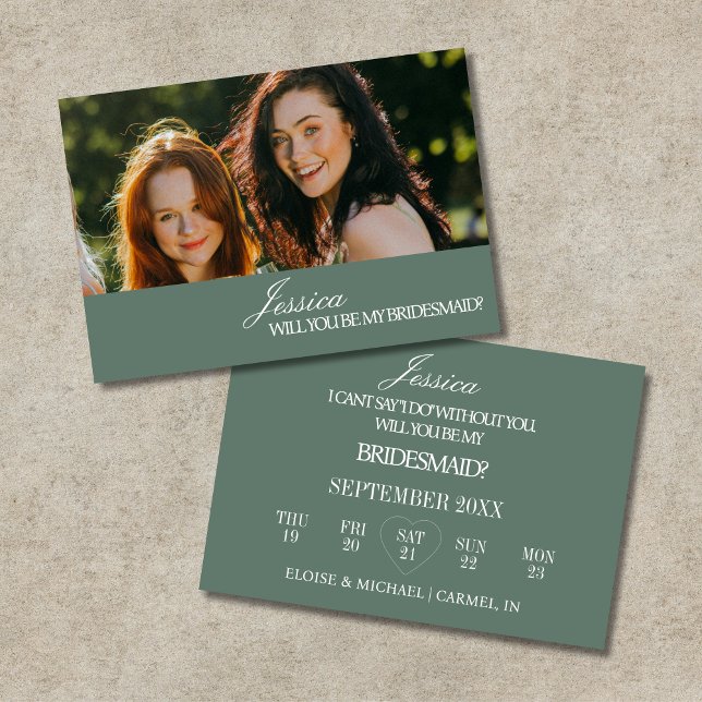 Invitación Sage Green Will You Be My Bridesmaid Proposal Card (Sage Green Will You Be My Bridesmaid Proposal Card)