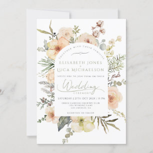 Invitación Sage Green Winter Pine Floral Navidades Boda