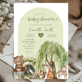 Invitación Sage Green Woodland Animals Baby Shower