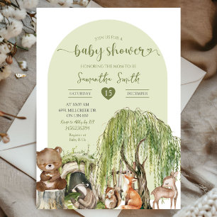 Invitación Sage Green Woodland Animals Baby Shower