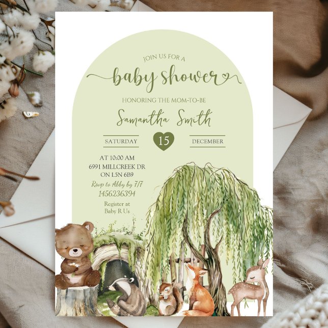 Invitación Sage Green Woodland Animals Baby Shower (Subido por el creador)