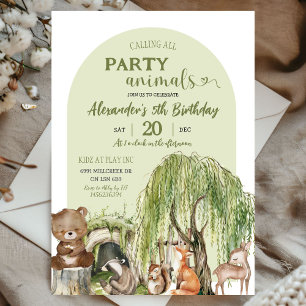 Invitación Sage Green Woodland Fiesta Animals Boy Cumpleaños