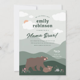 Invitación Sage Green Woodland Mountian Mama Bear Baby Shower