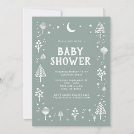 Invitación Sage Green Woodlands & Stars Baby Shower