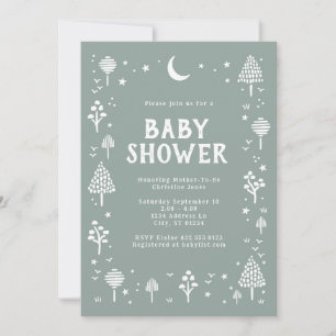 Invitación Sage Green Woodlands & Stars Baby Shower