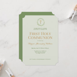 Invitación Sage Green Wreath Cross Boy Primera comunión santa