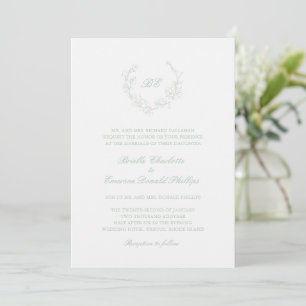 Invitación Sage Green Wreath Monograma QR Código matrimonio e