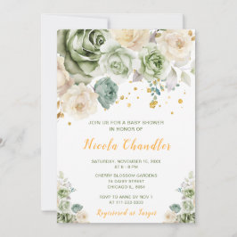 Invitación Sage Green y Cream Floral Baby Shower
