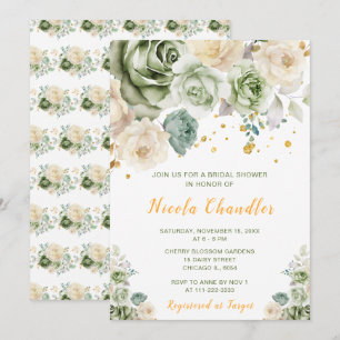Invitación Sage Green y Cream Floral Bridal Shower