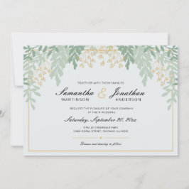 Invitación Sage Green y Gold Greenery Boda