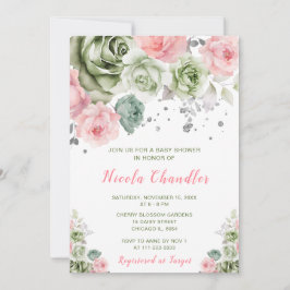 Invitación Sage Green y Pink Floral Baby Shower