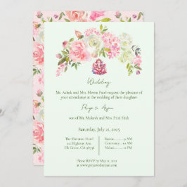 Invitación Sage Green y Pink Floral Hindu Ganesh Boda