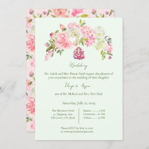 Invitación Sage Green y Pink Floral Hindu Ganesh Boda