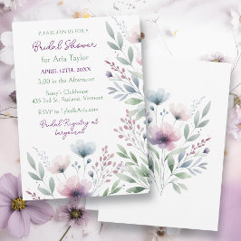 Invitación Sage Green y Plum Purple Botanical Bridal Shower