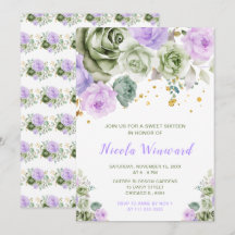 Sage Green y Purple Floral Sweet 16