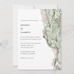 Invitación Sage Green y Rubor Pink Minimalista Marble Boda