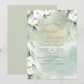 Invitación Sage Green y White Floral Elegante Ducha Bridal