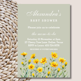 Invitación Sage Green Yellow Boho Wildflower Baby Shower