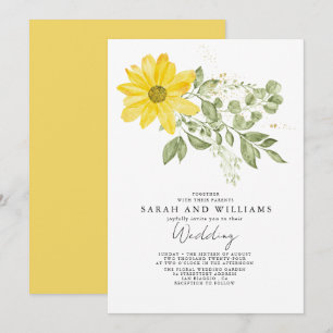 Invitación Sage Green Yellow Sunflower Floral Boho Boda