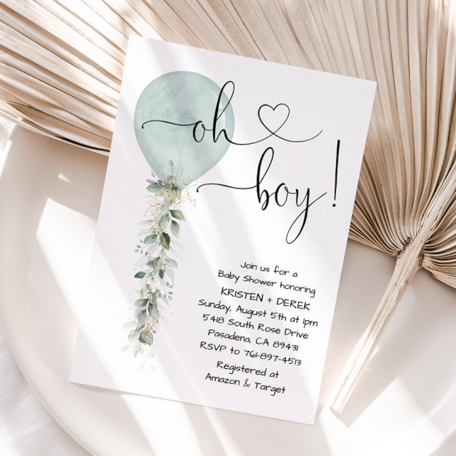 Invitación Sage Greenery Balloon Baby Shower (Subido por el creador)