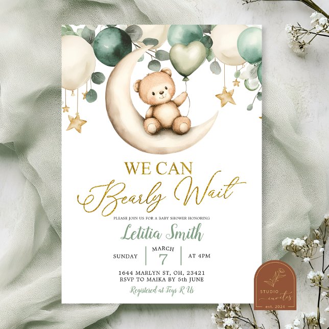 Invitación Sage Greenery Bearly Espera Neutral Baby Shower (Subido por el creador)