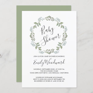 Invitación Sage Greenery Botanical Wreath Baby Shower