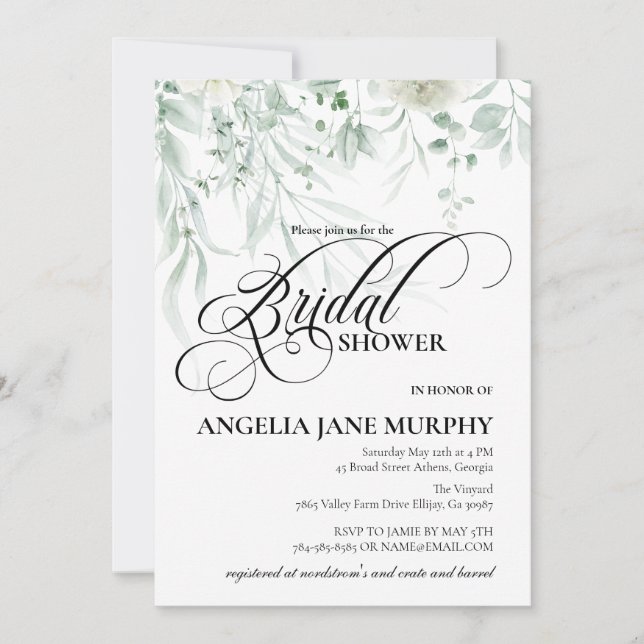 Invitación Sage Greenery Bridal Shower Invitation (Anverso)