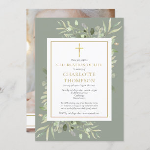 Invitación Sage Greenery Christian Celebration of Life Photo