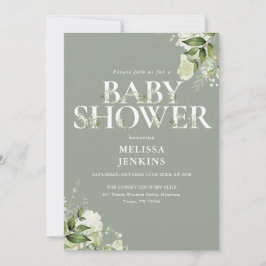Invitación Sage Greenery Floral Código QR Baby Shower
