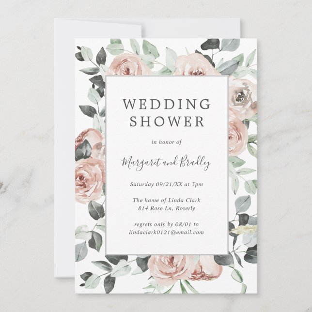 Invitación Sage Greenery Floral Dusty Rosa Wedding Ducha (Anverso)
