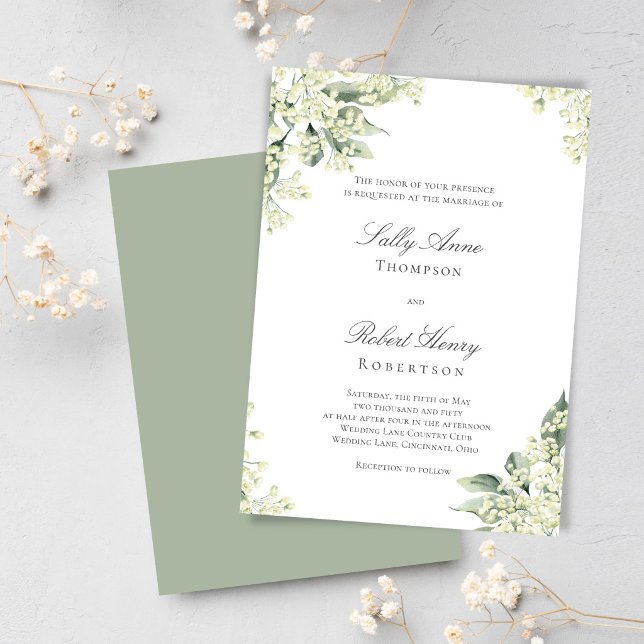 Invitación Sage Greenery Floral Elegant Script Wedding (Elegant greenery wedding design with soft sage tones and delicate florals, perfect for a timeless.)
