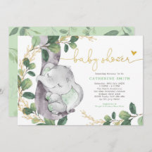 Sage Greenery Gold Elephant Neutral Baby Shower