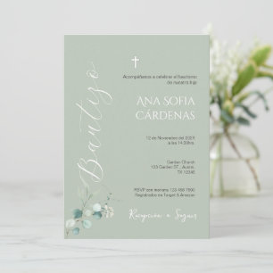 Invitación Sage Greenery Spanish Baptism Girl invitation