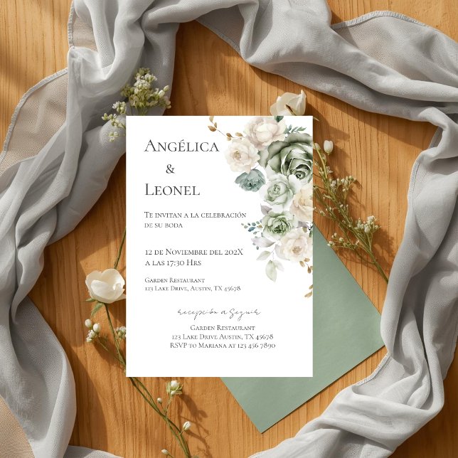 Invitación Sage Greenery Spanish Wedding (Subido por el creador)