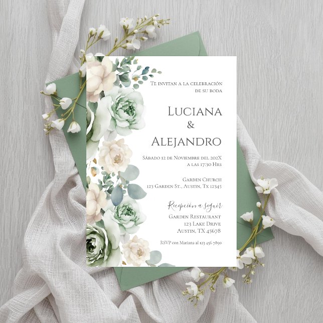 Invitación Sage Greenery Spanish Wedding (Subido por el creador)