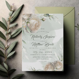 Invitación Sage Greenery White Rose Wedding