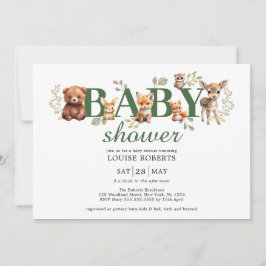 Invitación Sage Greenery Woodland Animals Neutral Baby Shower